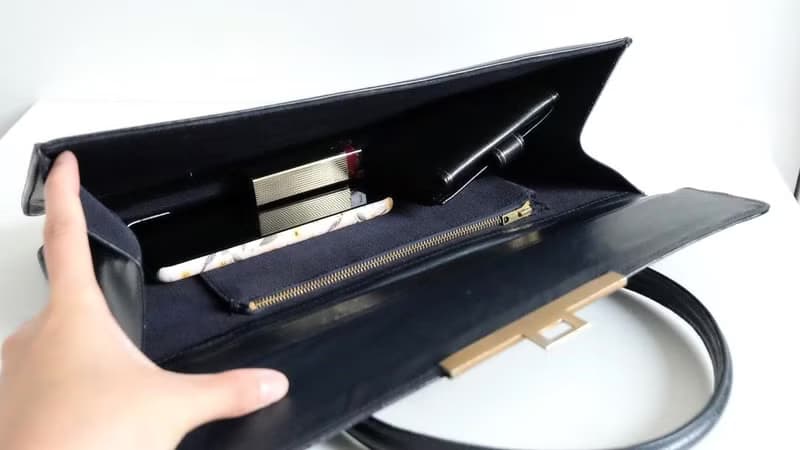 法國復古寶藍色真皮手提袋