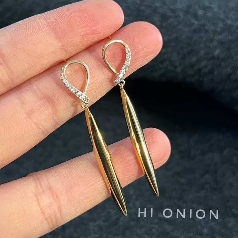 Hi onion原創小眾幾何高級簡約長小眾歐美金屬新款耳釘銀針耳夾