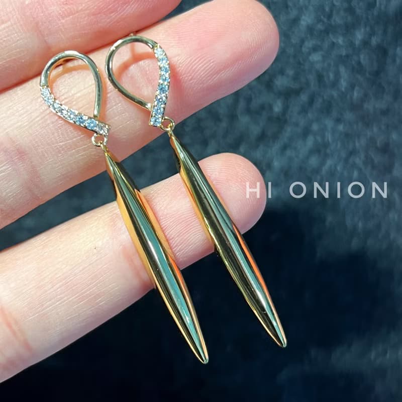 Hi onion原創小眾幾何高級簡約長小眾歐美金屬新款耳釘銀針耳夾