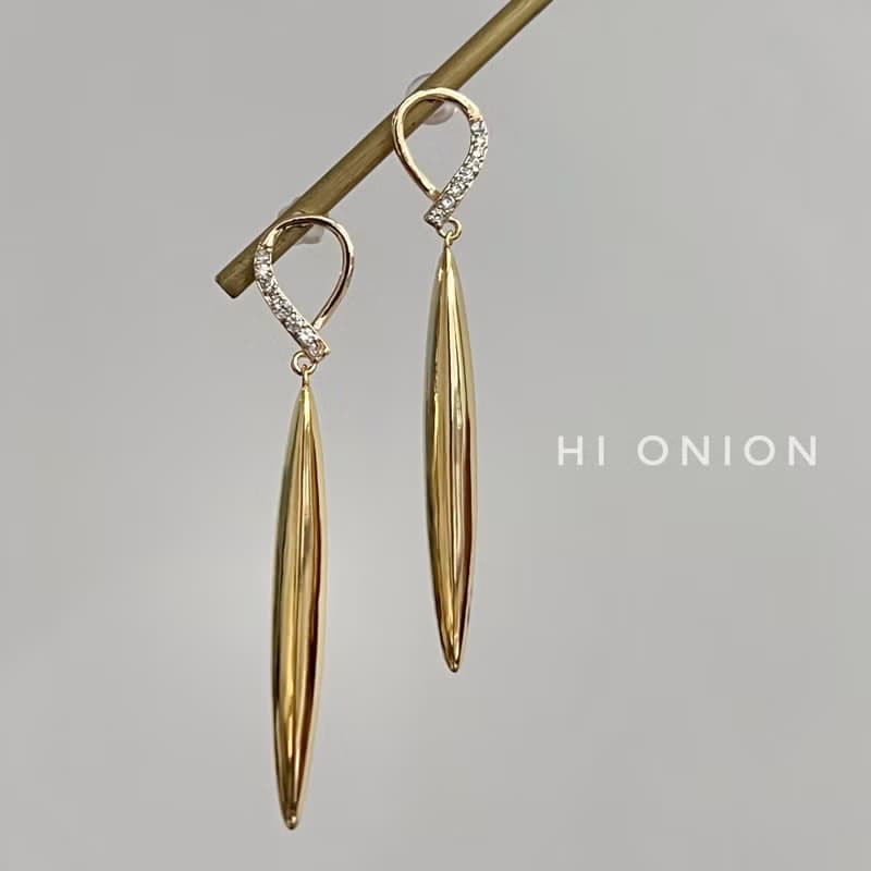 Hi onion原創小眾幾何高級簡約長小眾歐美金屬新款耳釘銀針耳夾