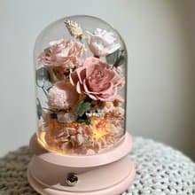 永生花藍芽音響夜燈 浪漫粉 禮物 辦公室療癒小物 交換禮物 花禮