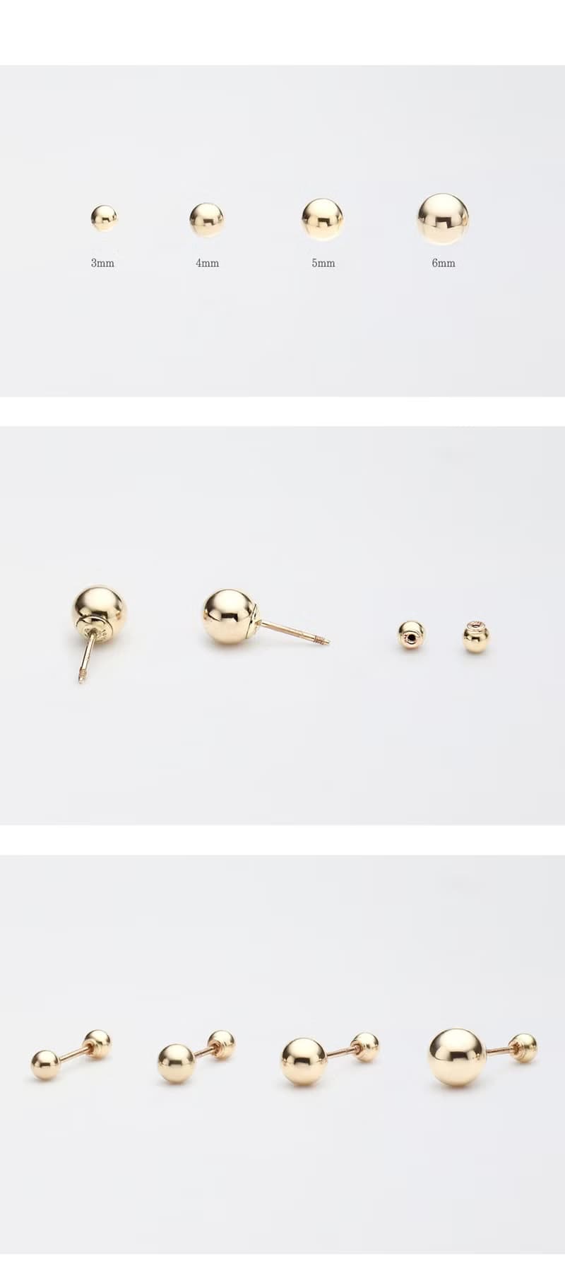 14K (3mm) 金球鎖珠耳環(單個)耳骨 耳窩 不退色