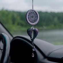 Purple Dream Catcher & Angel Wings Charm | Car Rear View Mirror Guardian Angel