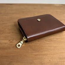 義大利植鞣皮日本拉鍊ㄇ形零錢包 - 深木棕