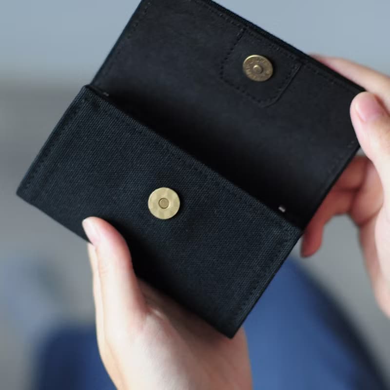 極製黑 可水洗紙 帆布 零錢包卡片夾 環保材質 天然纖維手工錢包
