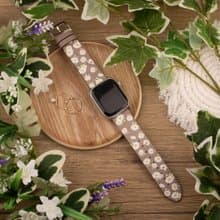 小雛菊牛皮橄欖綠印花蘋果錶帶Apple Watch 4/5/6/7/8/9/SE/Ultra