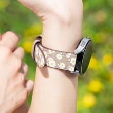 小雛菊牛皮橄欖綠印花蘋果錶帶Apple Watch 4/5/6/7/8/9/SE/Ultra