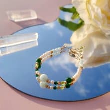 雋永。上邪 綠天使石 淡水珍珠 碧玉 14K包金 水晶礦石設計手鍊
