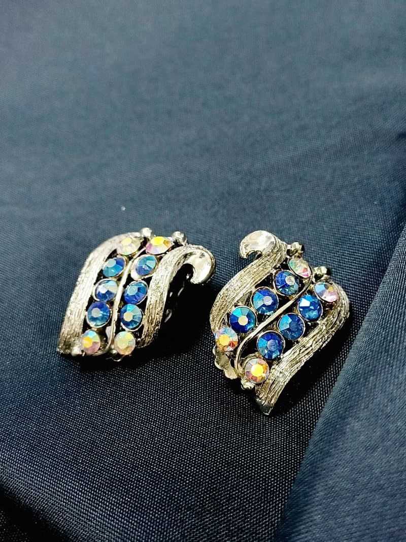 vintage jewelry  古典雙音符萊茵鑽 夾式耳環