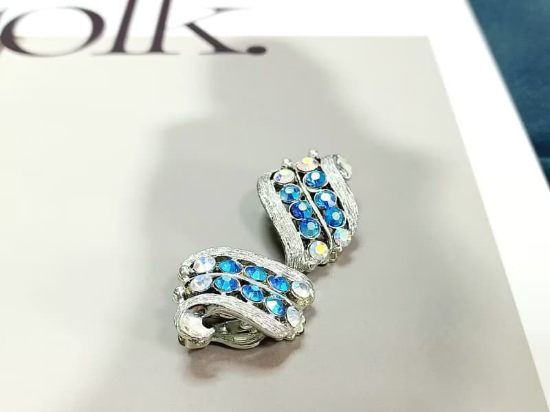 vintage jewelry  古典雙音符萊茵鑽 夾式耳環