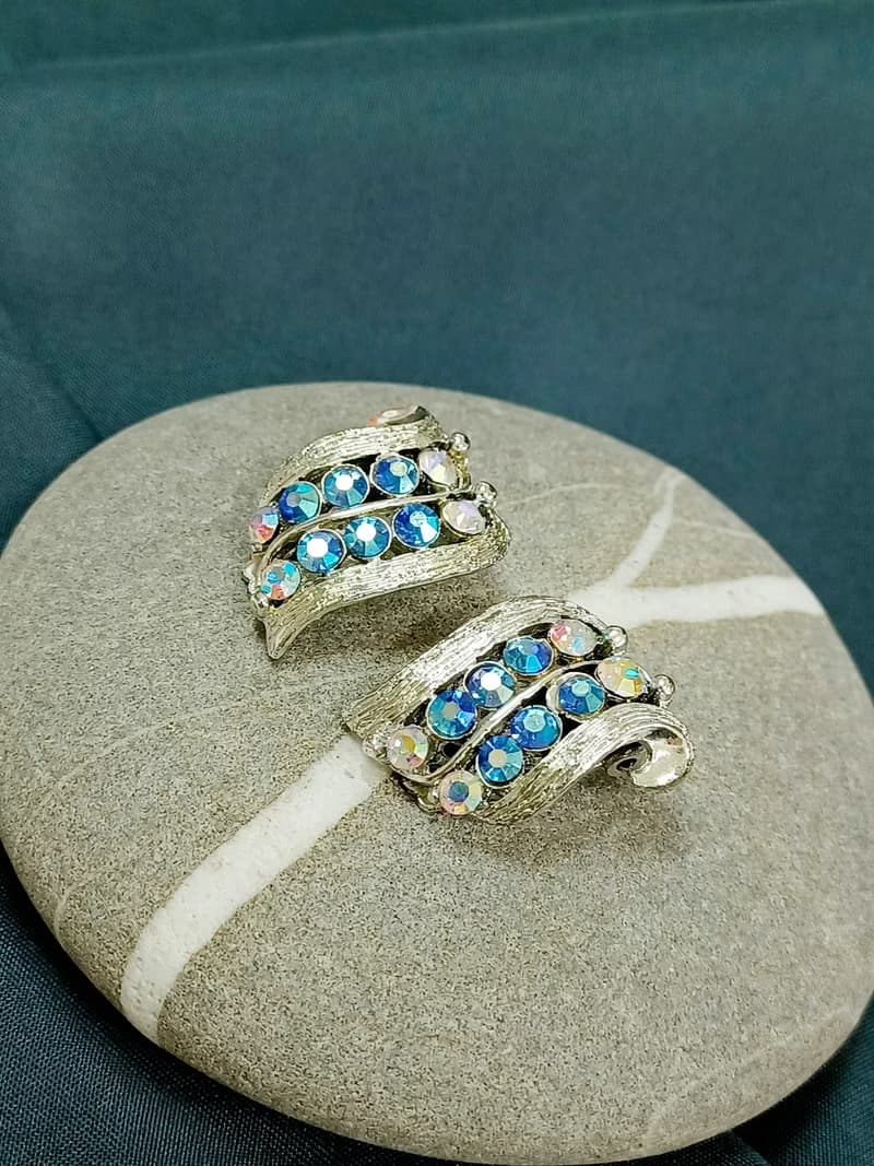 vintage jewelry  古典雙音符萊茵鑽 夾式耳環