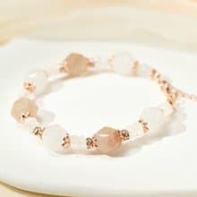 彩兔毛 月亮石 白幽靈水晶手鏈 人緣幸運/守護淨化