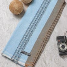 【窄版】喀什米爾羊毛圍巾 鑽石紋淺藍褐條紋 脖圍 手工機織