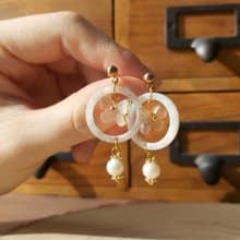 白色系小花球 櫻花 花束 耳環耳針耳夾 鍍金 生日禮物