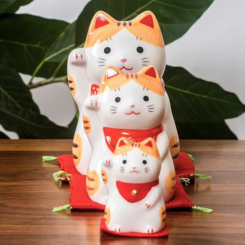 日本藥師窯圓胖可愛福來招財貓擺件生日開業喬遷創意禮物日式和風