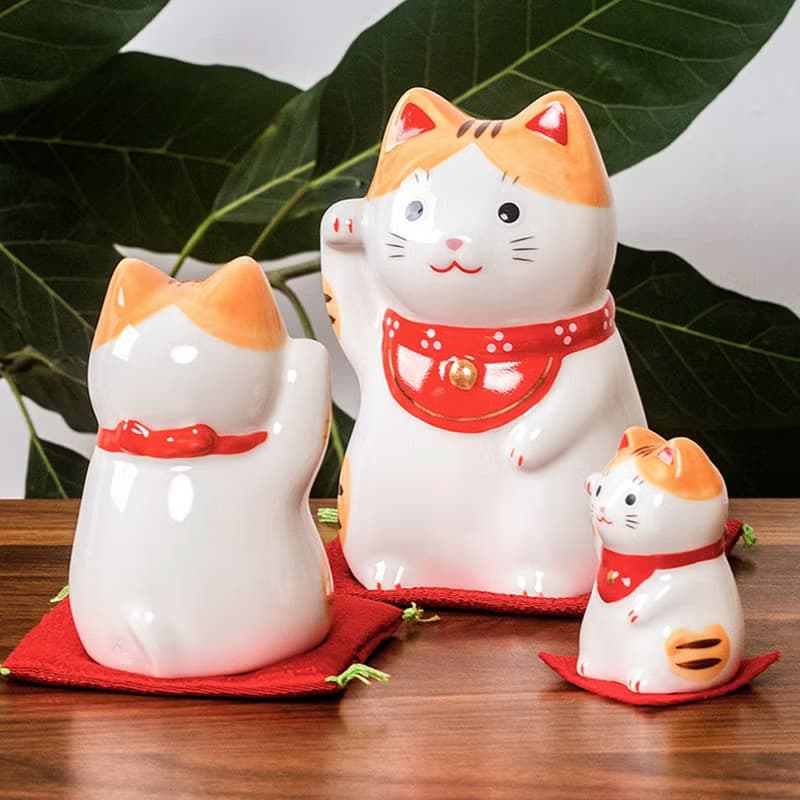日本藥師窯圓胖可愛福來招財貓擺件生日開業喬遷創意禮物日式和風