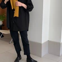 高級羊絨紗線 百搭小圍巾 薑黃色/黑色 I Merino Wool Logo Scarf