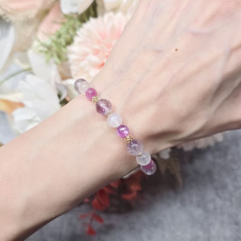 好眠-粉紫祖母晶.紫水晶.月光石-能量水晶手鍊