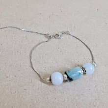 【親翠】天然翡翠 純銀綠飄烏雞桶珠轉運調節手鏈