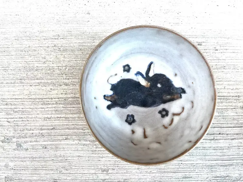 手繪兔兔黑白陶碗盤- 陶器 陶杯 盤 碗