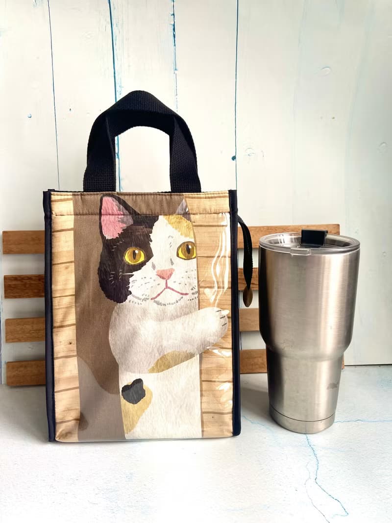 躲貓貓-黃黑貓保溫收納袋 日本棉布 生日 聖誕 新年 禮物