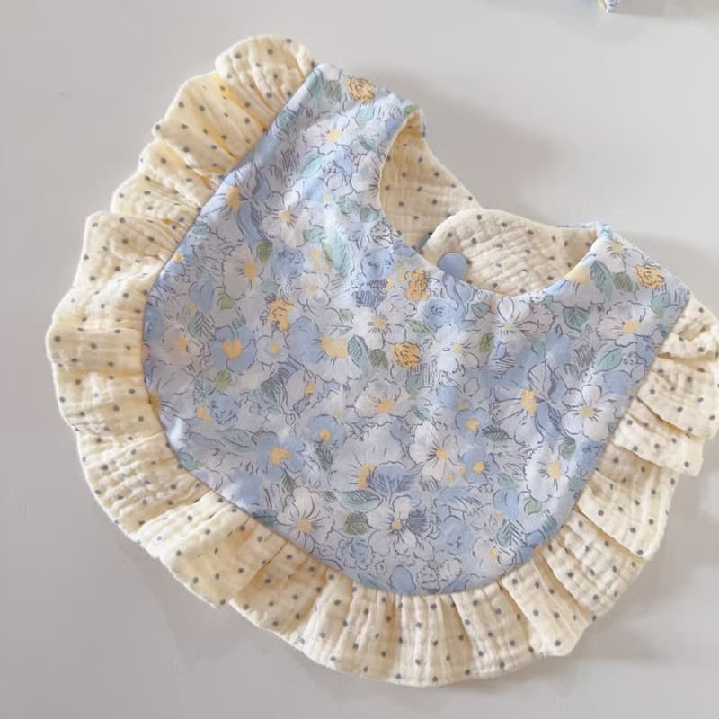 晨曦藍花園荷葉圍兜蕾絲寶寶髮帶 新生兒禮物 滿月禮 周歲滿月