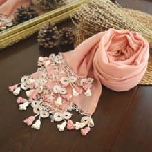 レースの花付き 薄手パシュミナストール【カンパネラ】ピーチピンク