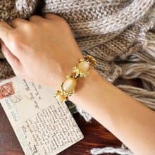 -古董金色粉膚光暈琺瑯花葉片手鍊 BR204