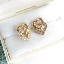 Vintage Jewelry 西洋古董飾品 小巧 小貼耳 雙愛心 針式耳環