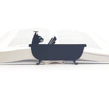 Metal book bookmark Cat Reading in the Tub