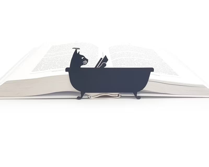 Metal book bookmark Cat Reading in the Tub