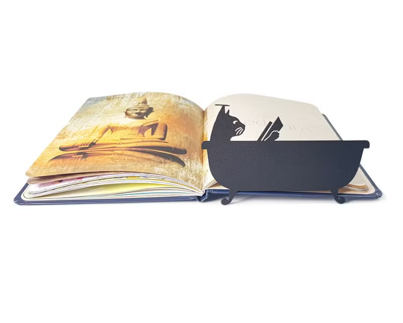 Metal book bookmark Cat Reading in the Tub