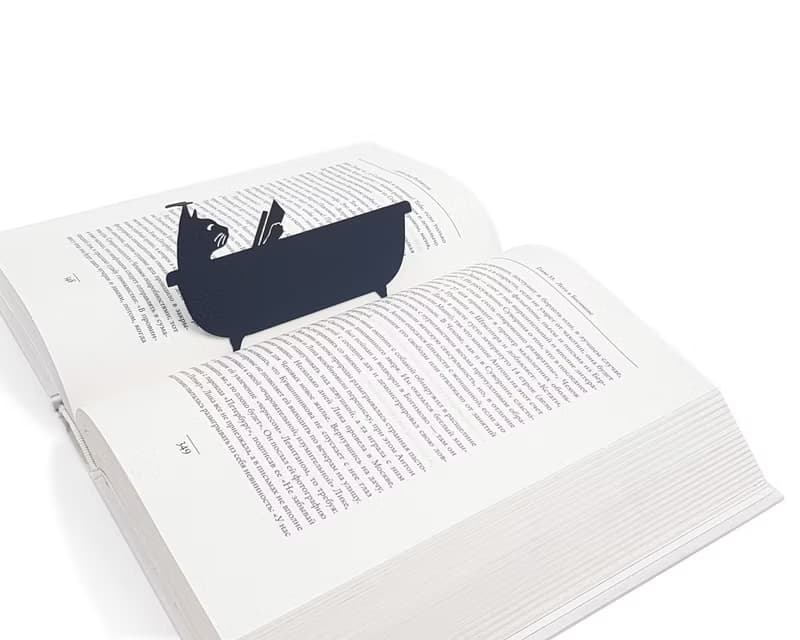 Metal book bookmark Cat Reading in the Tub