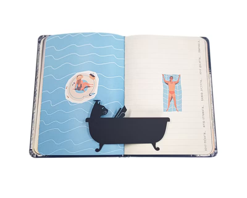 Metal book bookmark Cat Reading in the Tub