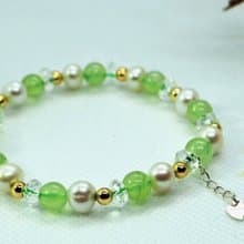 幸運之夏 天然葡萄石/淡水珍珠/白水晶手鍊