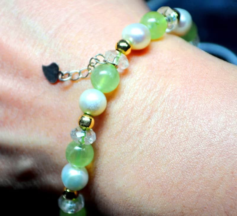 幸運之夏 天然葡萄石/淡水珍珠/白水晶手鍊