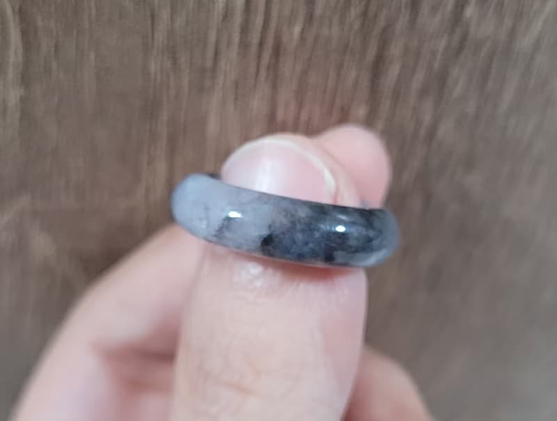 【親翠】天然翡翠 冰烏雞個性意境手指鐲10號戒圈 | 潮黑墨水紋