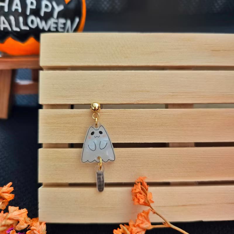 925銀 萬聖節 夜光 耳環 貓 鬼魂 幽靈 禮物 療癒 耳針 耳夾