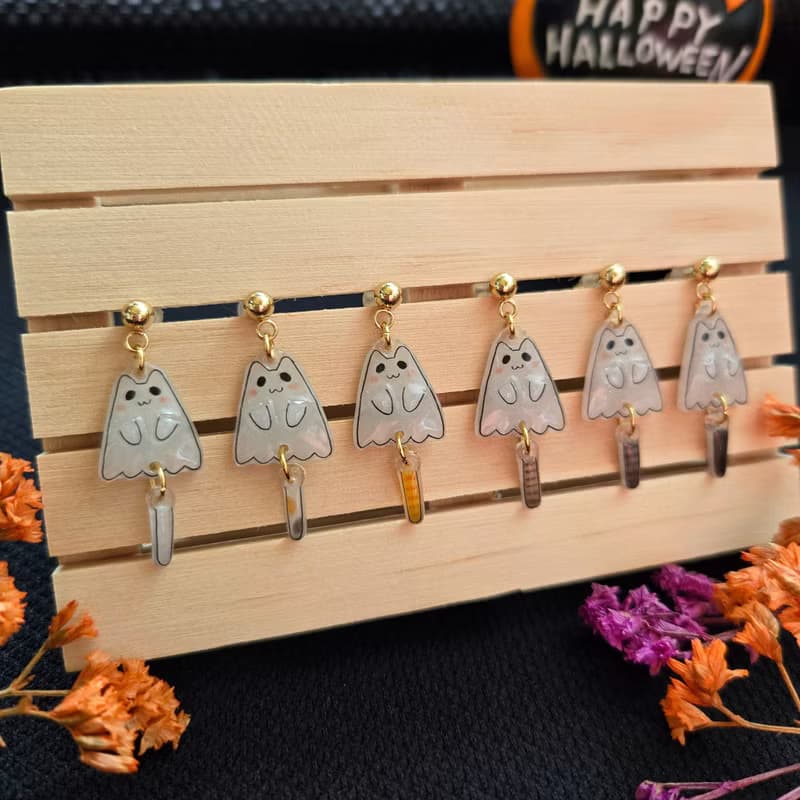 925銀 萬聖節 夜光 耳環 貓 鬼魂 幽靈 禮物 療癒 耳針 耳夾