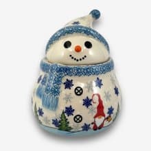 波蘭手繪手工陶-雪人收納罐 (小) 15cm 雪國精靈系列 設計師款