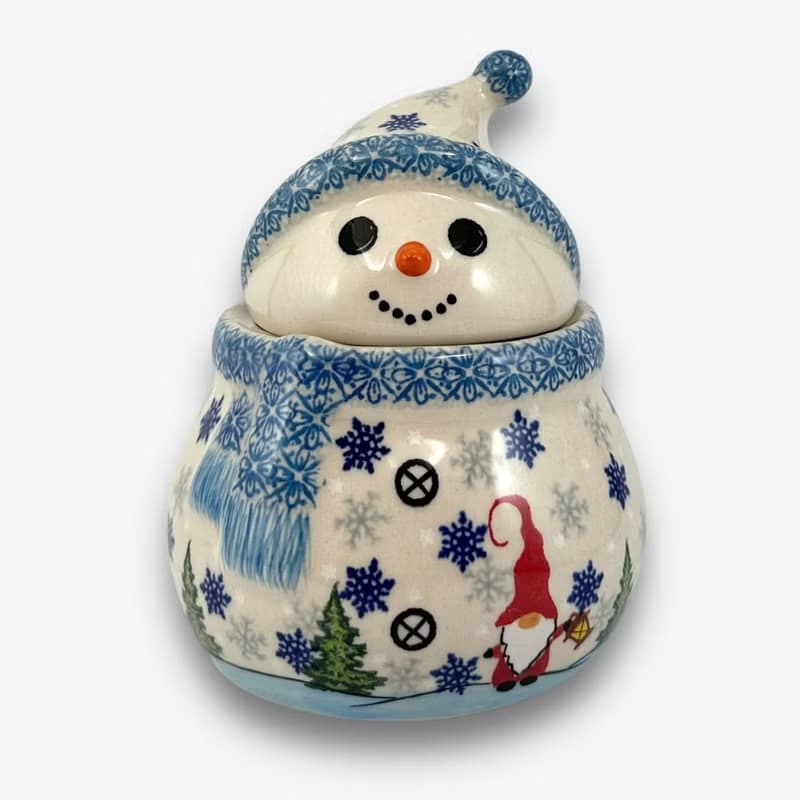 波蘭手繪手工陶-雪人收納罐 (小) 15cm 雪國精靈系列 設計師款