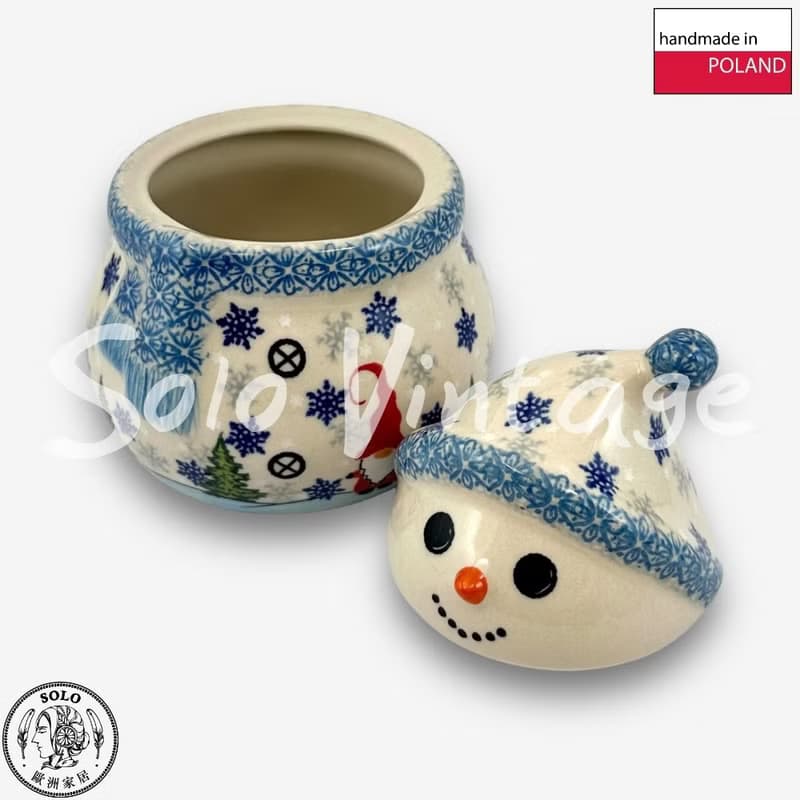波蘭手繪手工陶-雪人收納罐 (小) 15cm 雪國精靈系列 設計師款