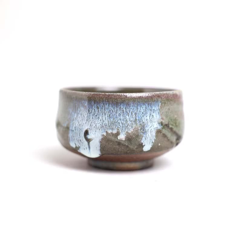 明芽窯 l 柴燒灰釉杯 茶杯 水藍 銅紅 冰裂 流釉 陶杯 蒐藏品 H6