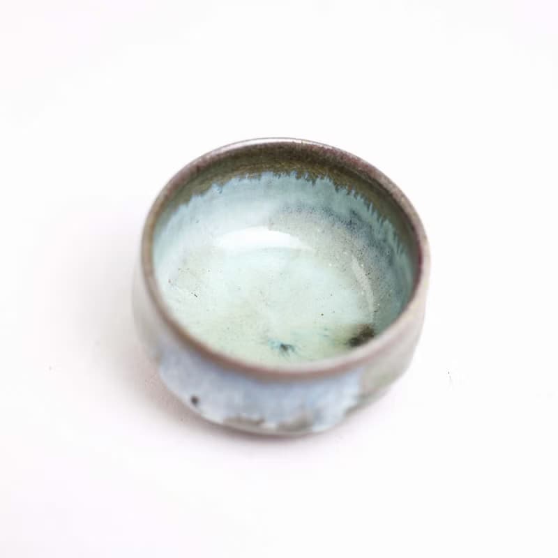 明芽窯 l 柴燒灰釉杯 茶杯 水藍 銅紅 冰裂 流釉 陶杯 蒐藏品 H6