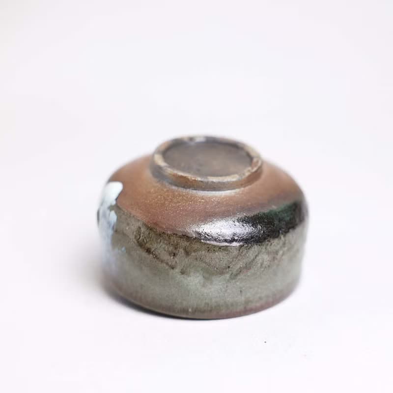 明芽窯 l 柴燒灰釉杯 茶杯 水藍 銅紅 冰裂 流釉 陶杯 蒐藏品 H6