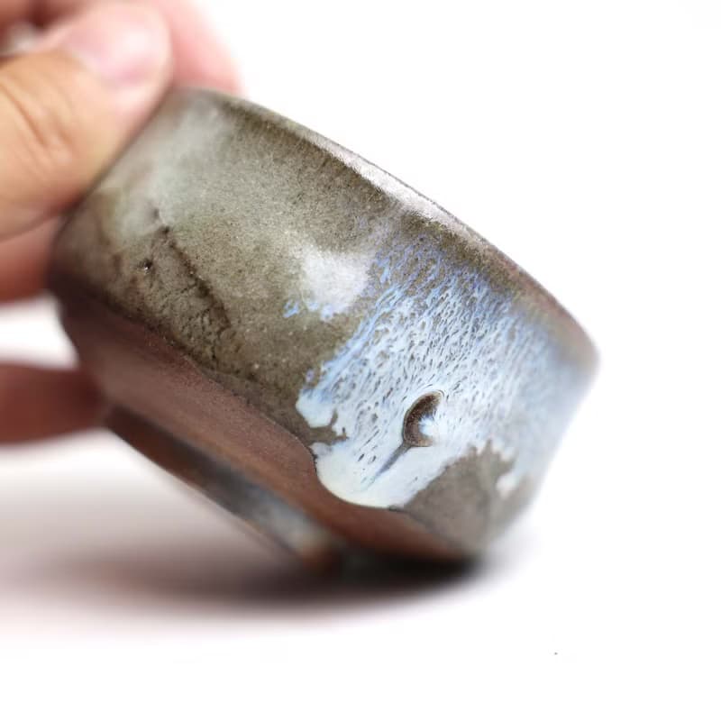 明芽窯 l 柴燒灰釉杯 茶杯 水藍 銅紅 冰裂 流釉 陶杯 蒐藏品 H6