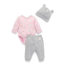 澳洲Purebaby有機棉嬰兒包屁衣褲 3件組/彌月禮 粉色狐狸