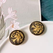 【西洋古董飾品】西班牙大馬士革24K金工藝 飛鳥繚繞圖騰耳環耳夾