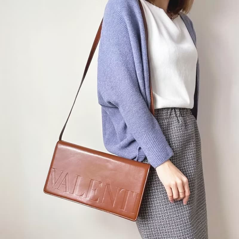 中古正品 Valentino Garavani 棕色真皮長形手袋 斜背包 男女適用