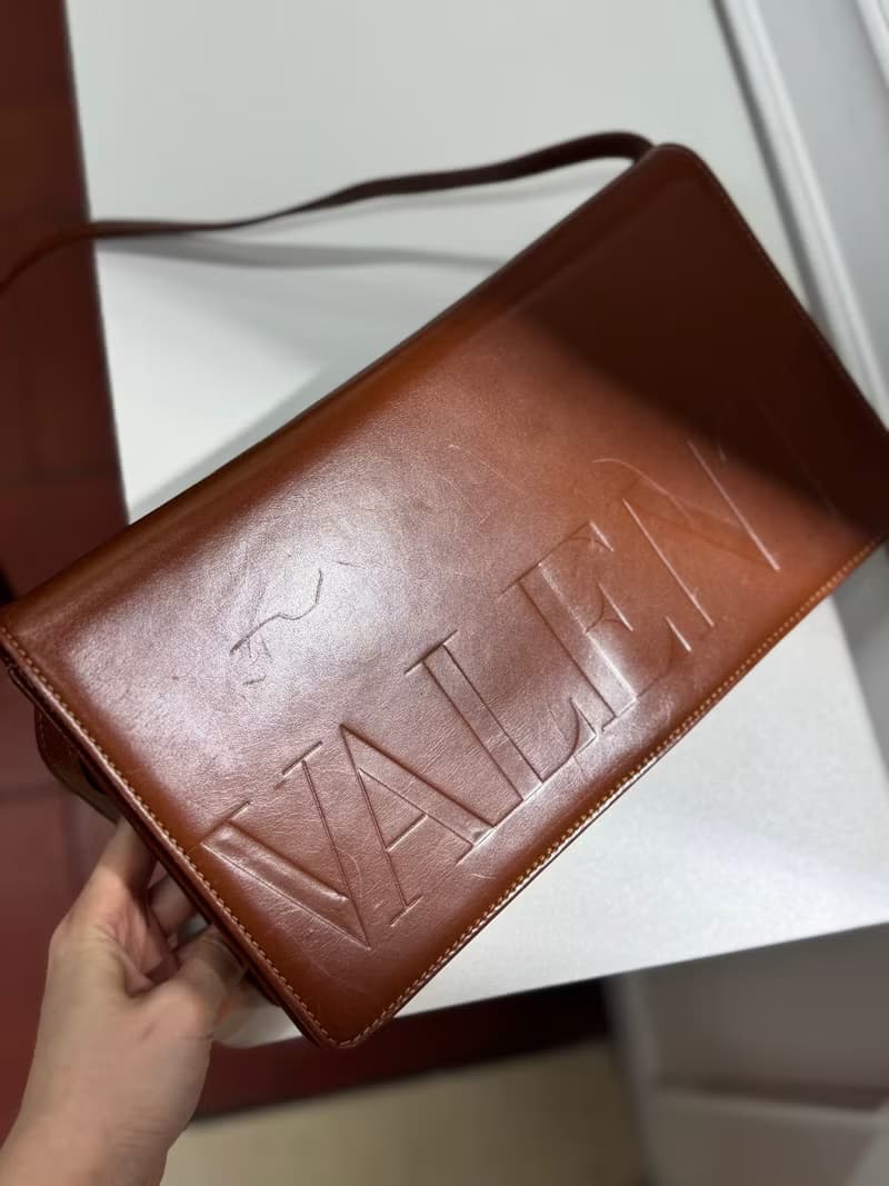 中古正品 Valentino Garavani 棕色真皮長形手袋 斜背包 男女適用